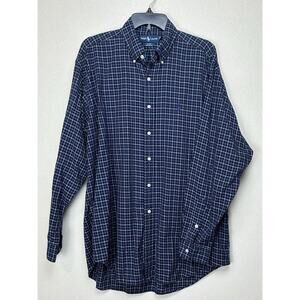 Ralph Lauren men's Sz L Blake 100% Cotton Long Sleeve Navy Plaid Shirt Classic